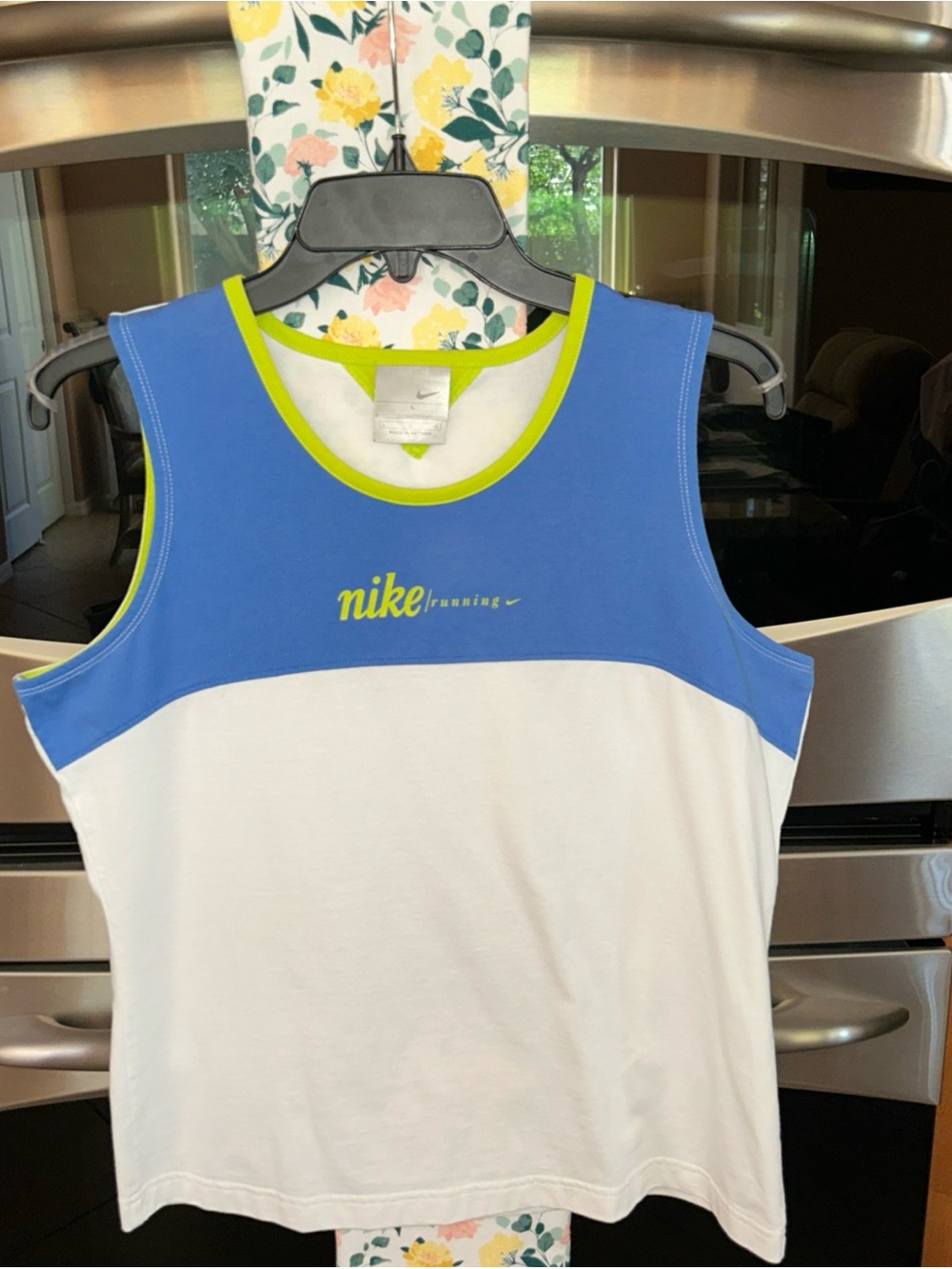 Nike Blue, White & Lime Green Running Tank, size large